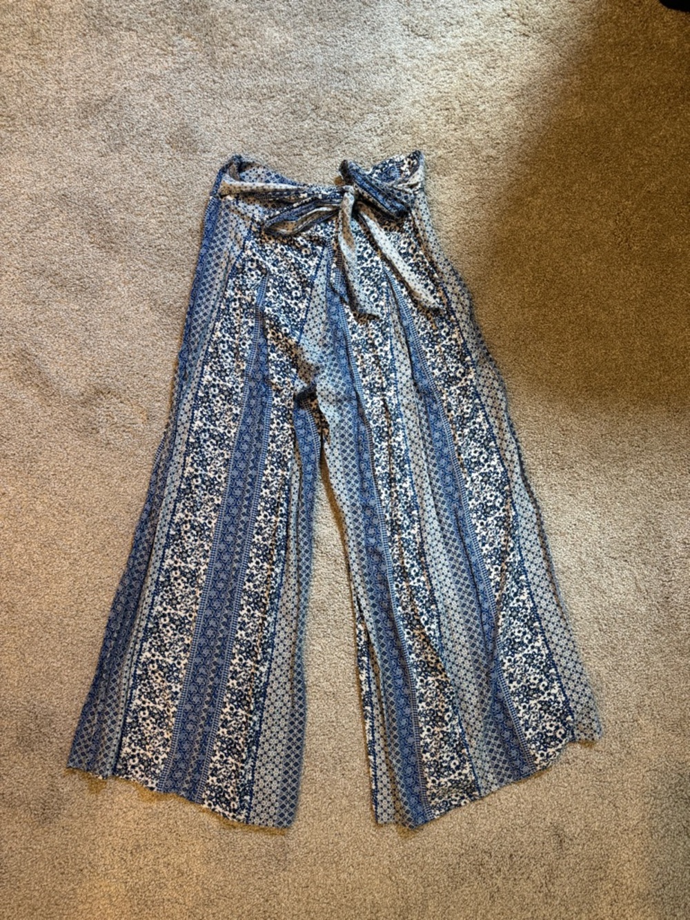 Altar'd State Blue Printed Wide-Leg Tie-Waist Pants
